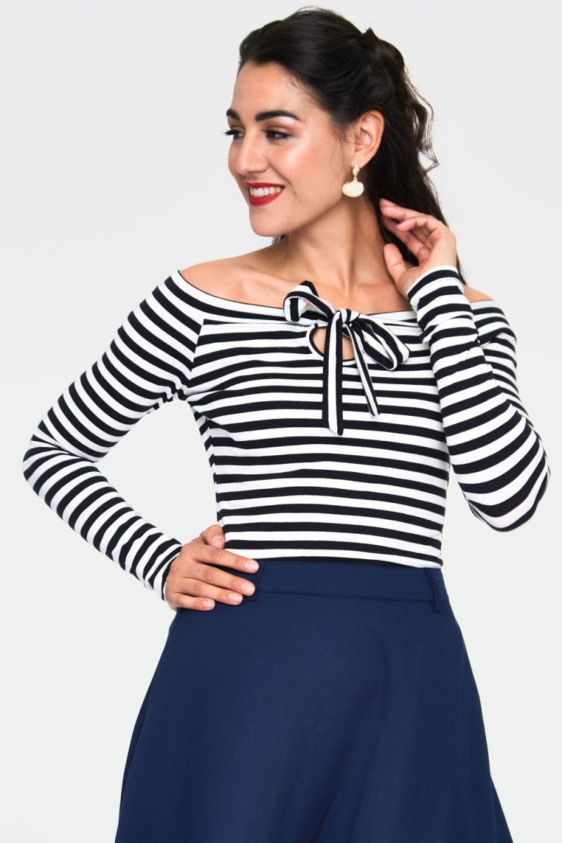 Houdini Black And White Striped Cosy Boatneck Top | Vintage