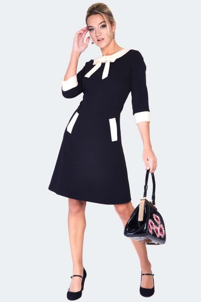 60s Constrast Stripe Black Dress
