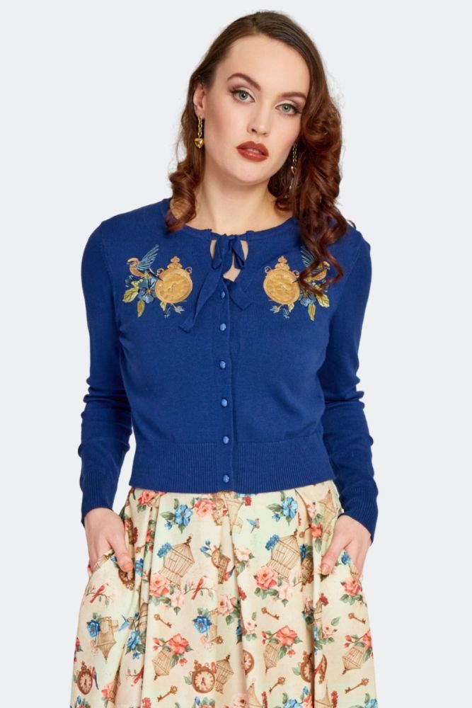 Floral Embroidered Tie Neck Cardigan