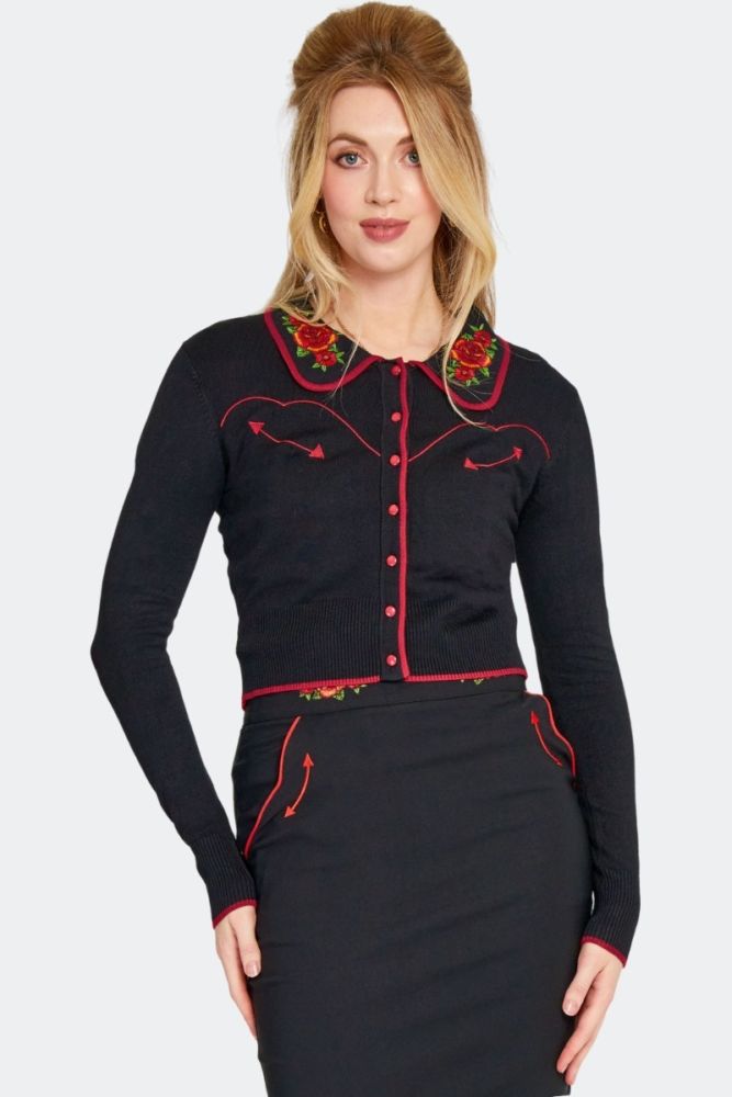 Rose Embroidered Collar Cardigan