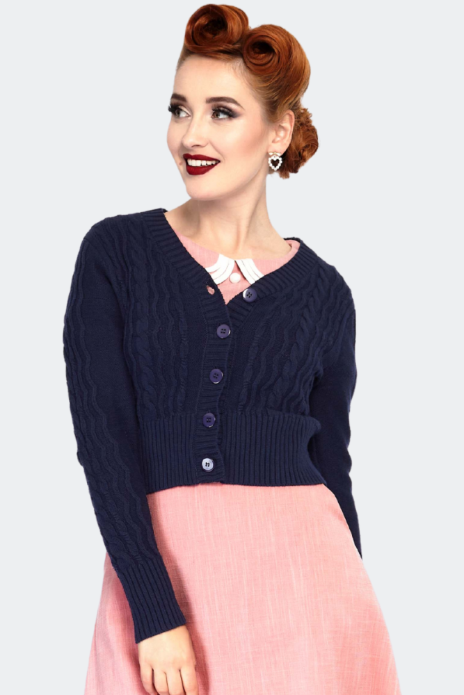 Mabel Cropped Cardigan in Navy