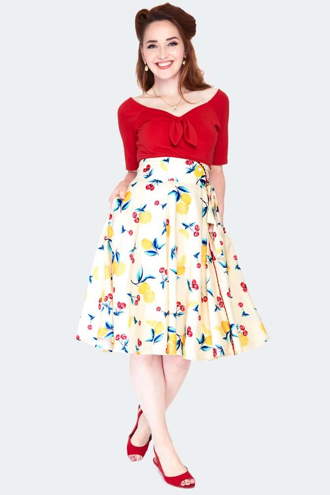 Cherry lemonade button detail flare skirt