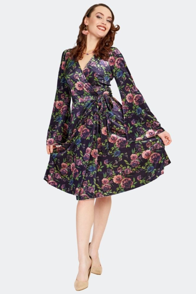 Velvet Floral Wrap Dress