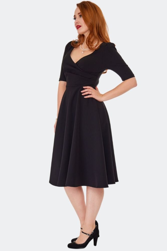 Black Half Sleeves Flare Dress