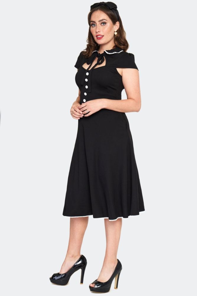 Curve Black Tie Neck Flare Dress