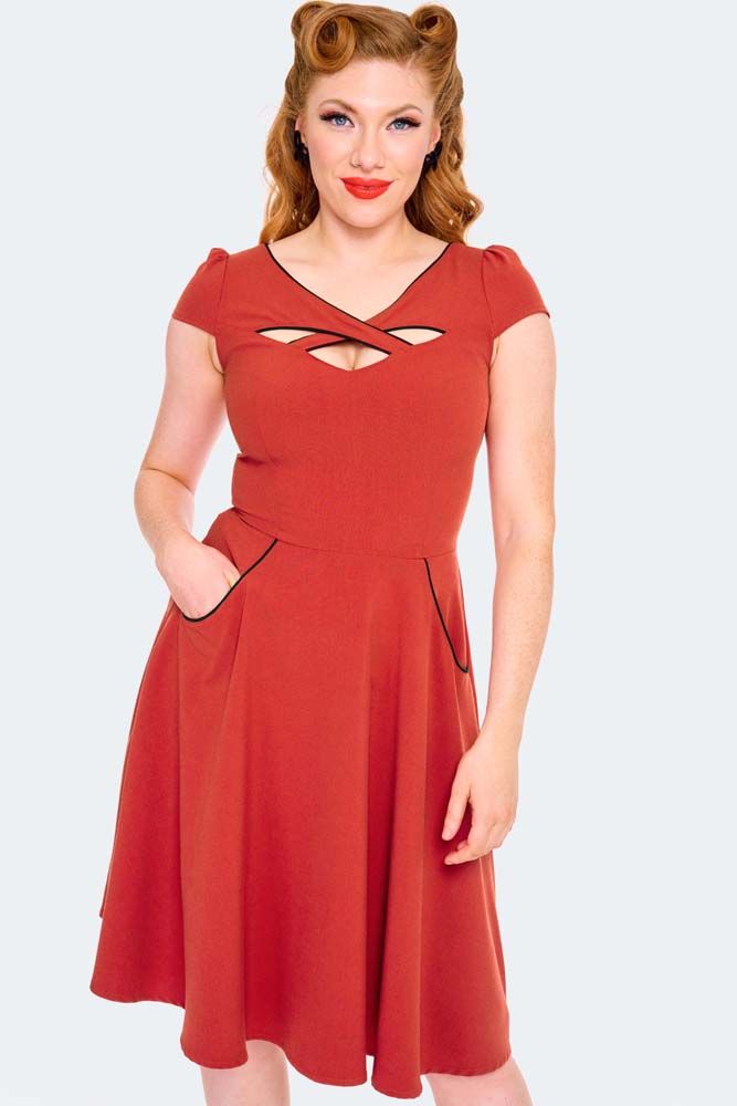 Curve Red Cross Neck Flare Dress