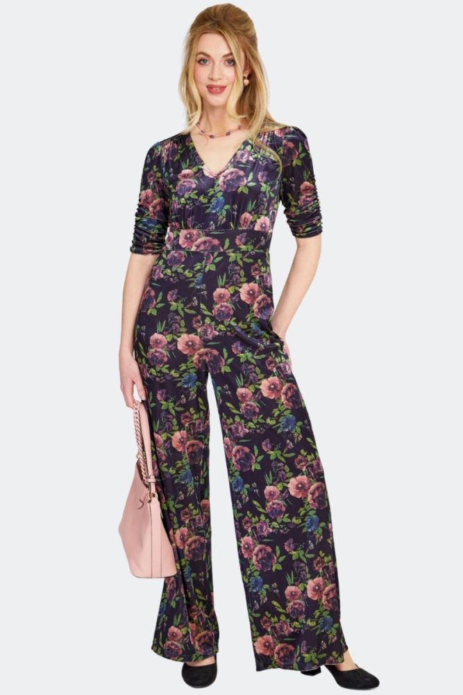 Floral Velvet Wide Leg Jumpsuit