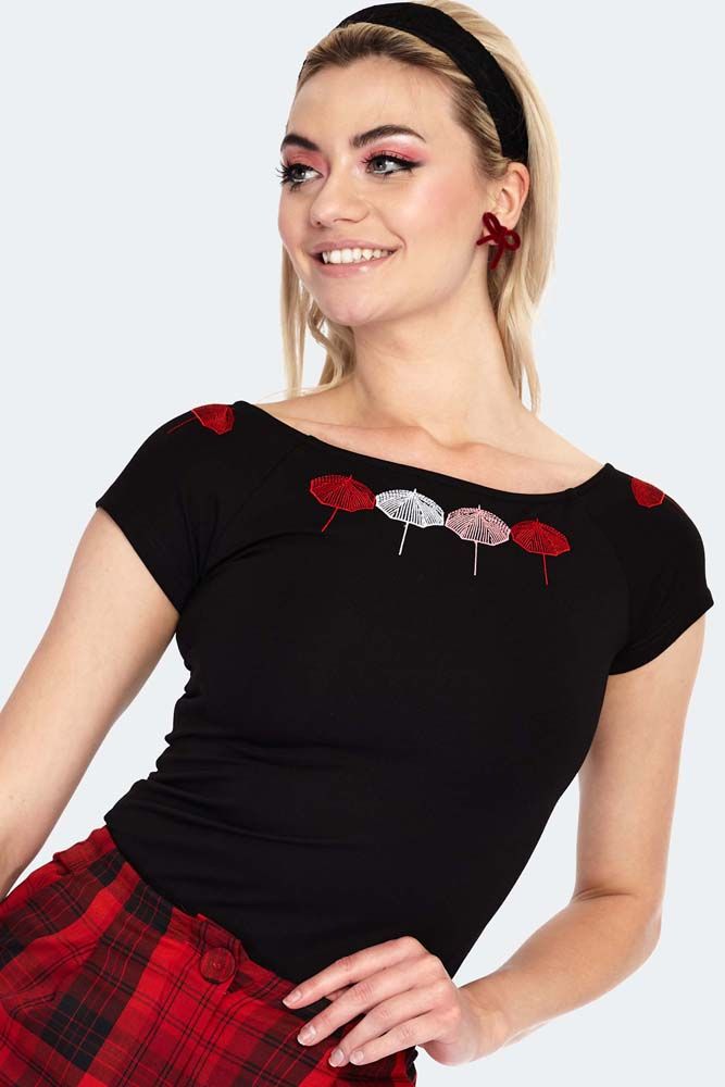 Umbrella Embroidered Short Sleeves Top