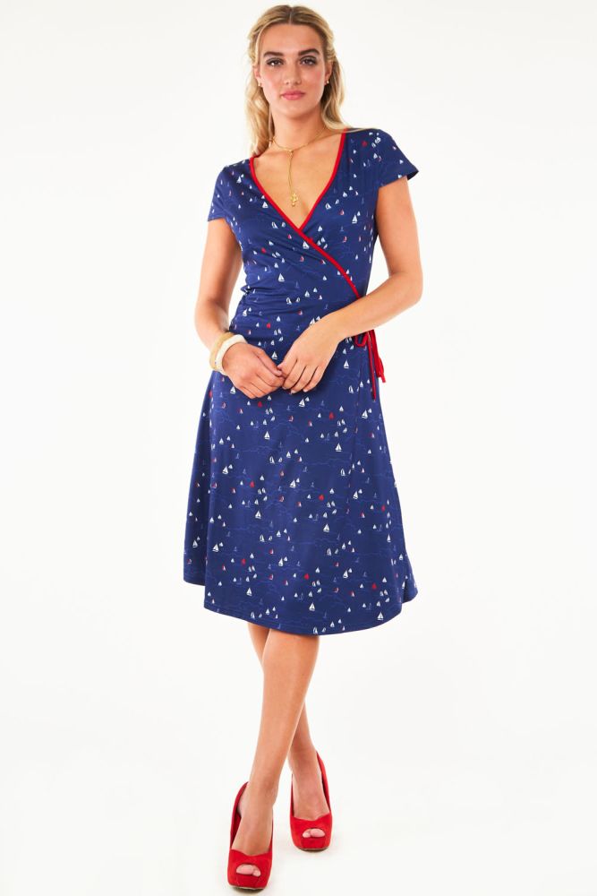 Sailboat Print Wrap Dress