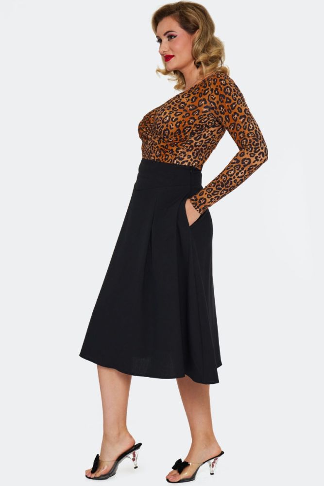 Curve Black Plain Flare Skirt