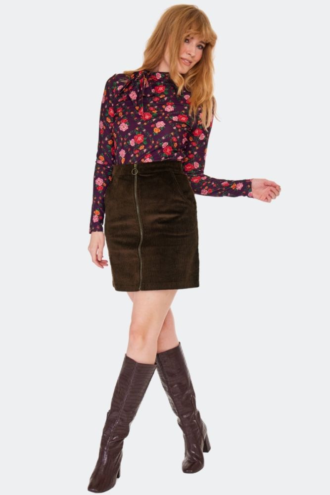 Corduroy Zip Up Skirt