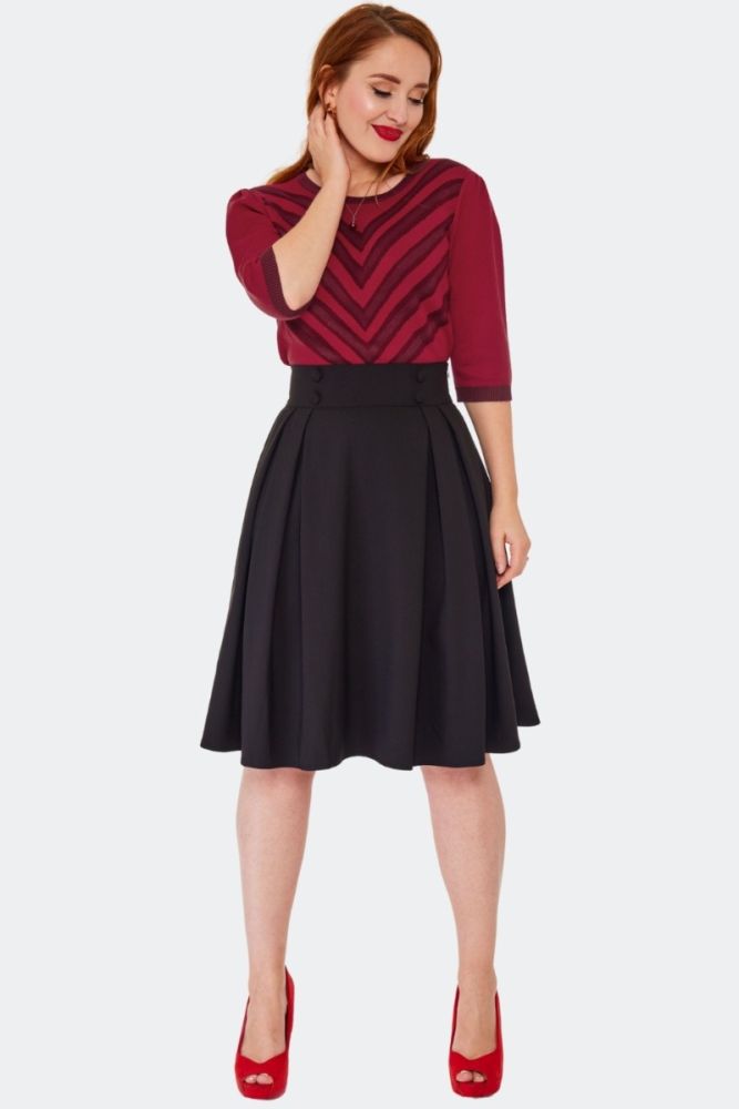 Black Pleated Flare Skirt