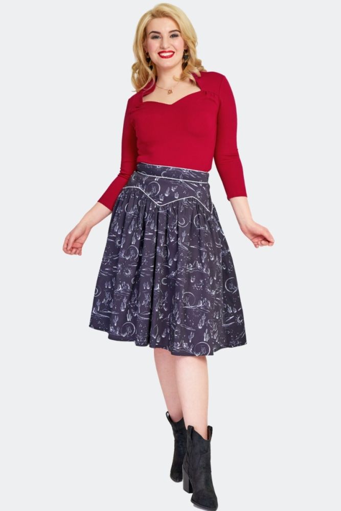 Midnight Western Print Flare Skirt