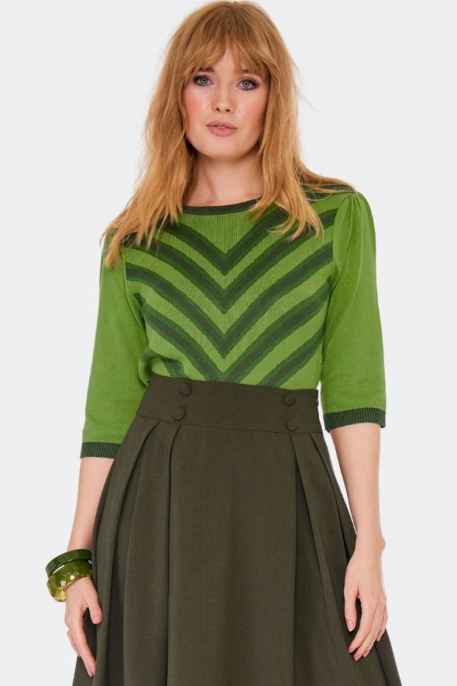 V Pattern Contrast Sweater Green 