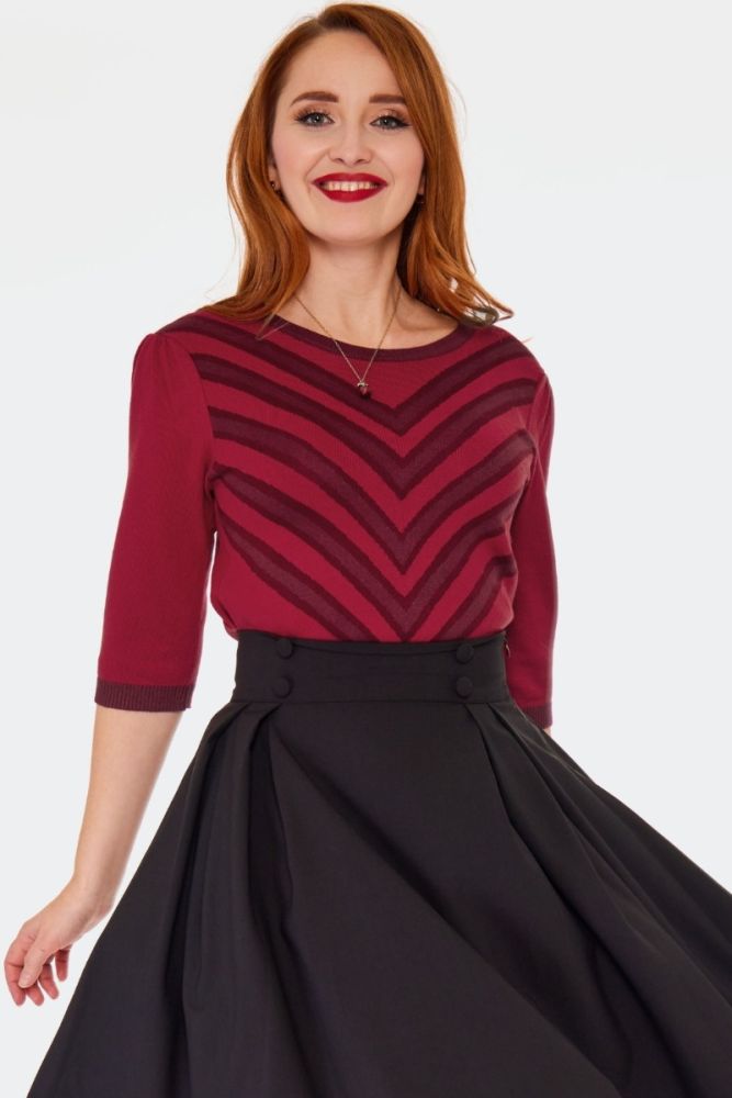 V Pattern Contrast Sweater Red 