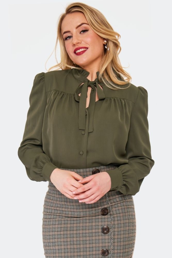 Green Tie Neck Blouse