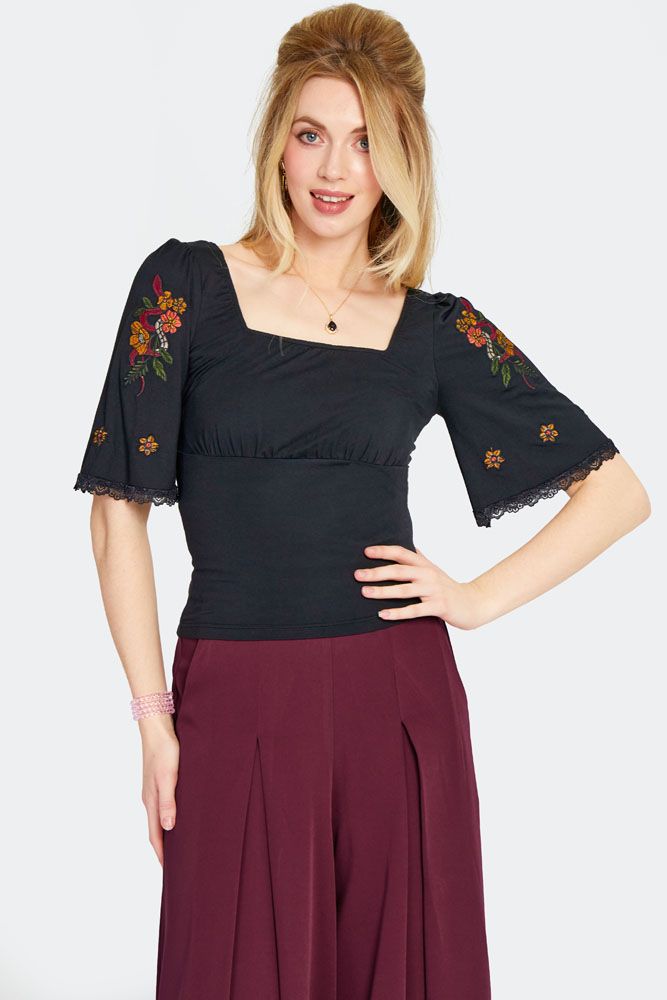 Snake Floral Embroidered Top