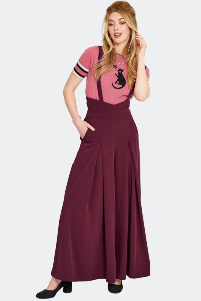 Removable Suspender Wide Leg Trouser Burgundy