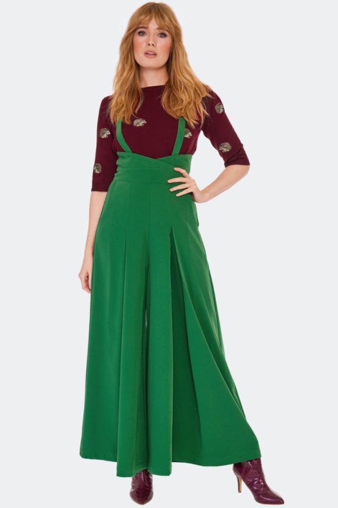 Removable Suspender Wide Leg Trouser Green