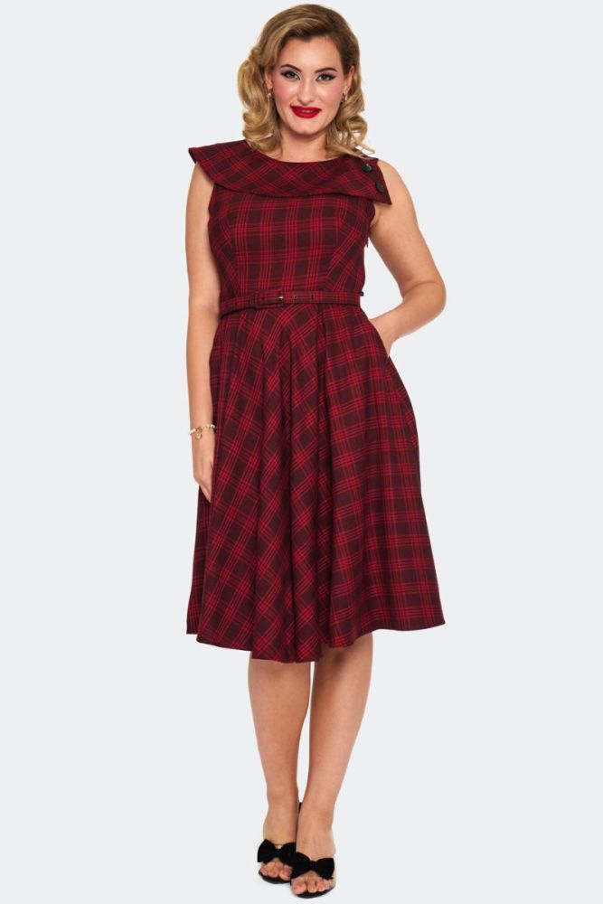 Red Checked Flare Dress