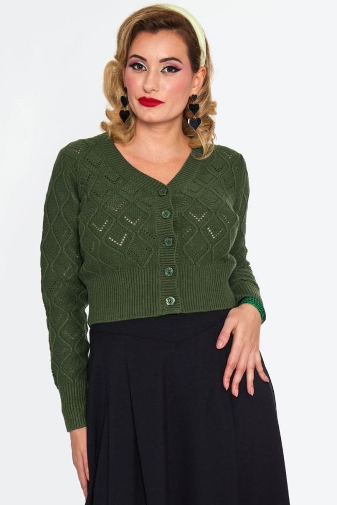 Green Flower Button Cardigan