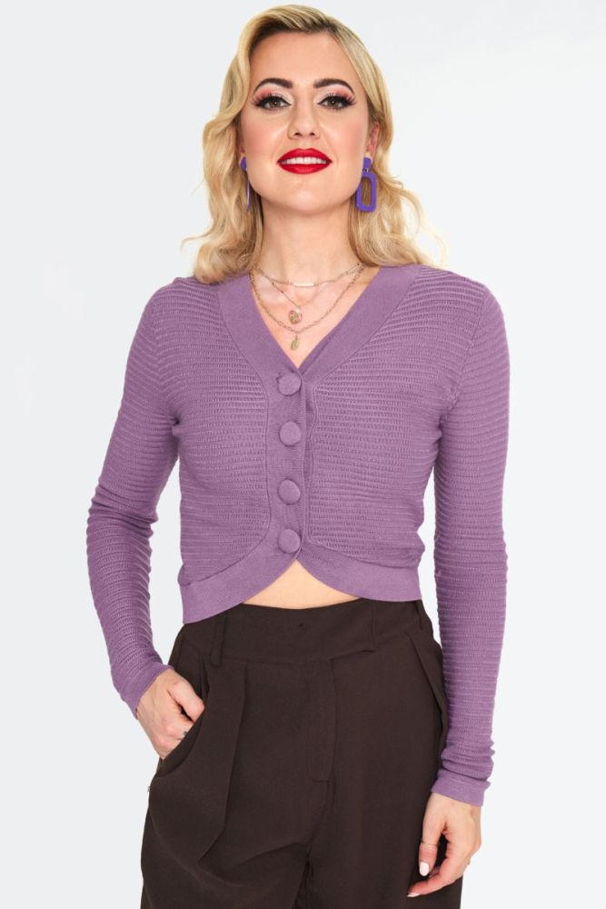 60s Purple Knit Cropped Cardigan