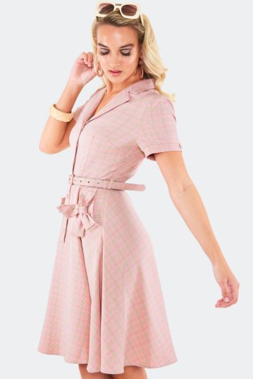 Curve Checked Pink Flare Dress