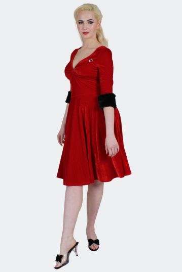 Red Velvet Flared Dress