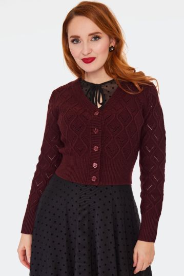 Burgundy Flower Button Cardigan