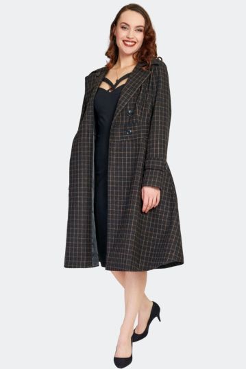 Double Breasted Collared Check Coat