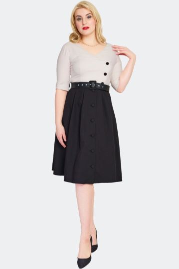 Contrast Button Flare Dress