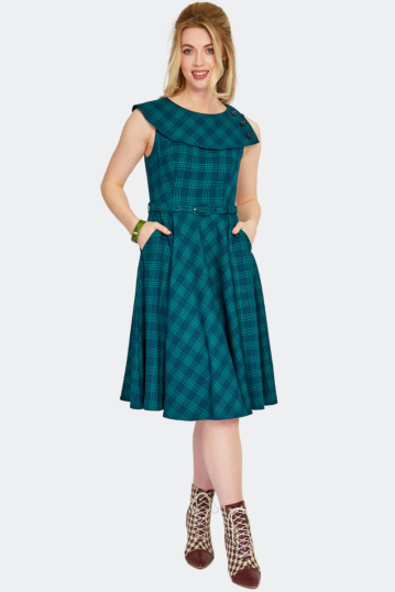 Green Checked Flare Dress