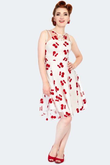 Cherry Embroidered Flare Dress