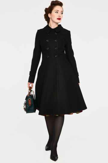 Curve Grace Double Breasted Black Pleat Coat