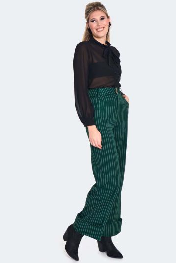 1980s Green Pinstripe High Waisted Trousers UK Size 10 - Rhubarb