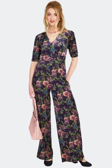 Velvet Floral Wide Jumpsuit