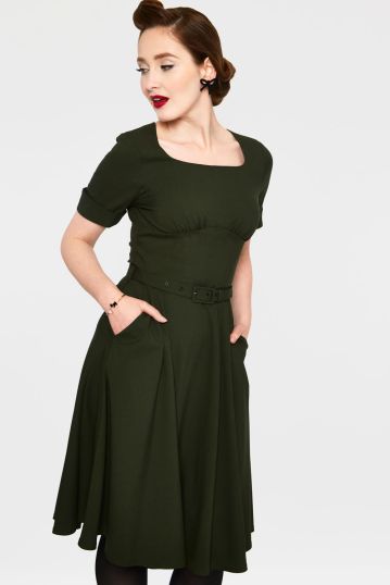 Curve Green Square Neck Flare Dress 