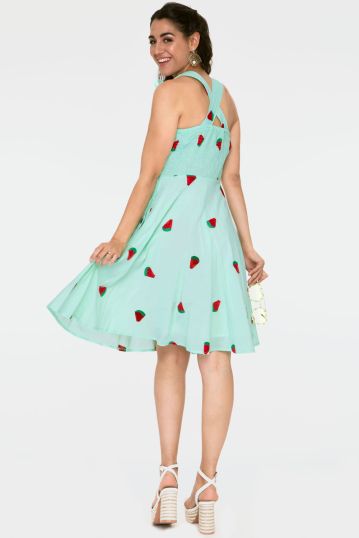 Watermelon Embroidered Flare Dress 