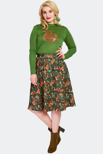 Woodland Creatures Print Flare Skirt