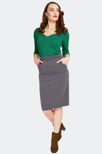 Belted Pencil Skirt With Pockets Grey 