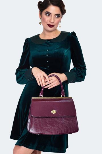 1950s Black Shoulder Bag - Round 50s Wool Handbag with Chainlink Strap –  Vintage Vixen Clothing