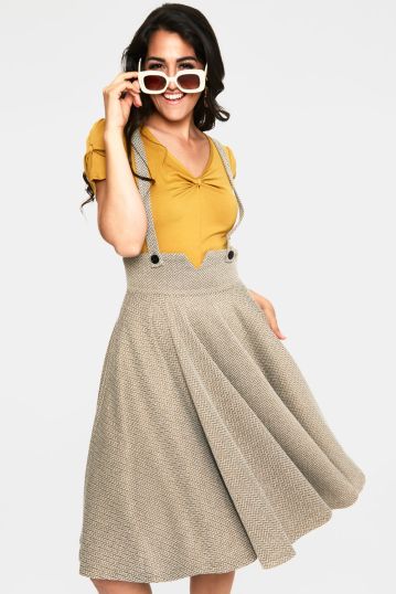 Overall Herringbone Flared Skirt