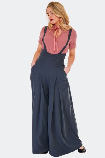 Removable Suspender Wide Leg Trouser Grey