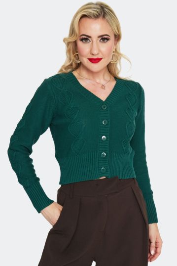 50s Green Heart Knit Cardigan