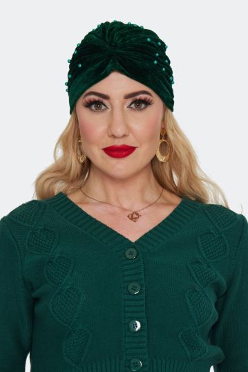 Retro Green Velvet Pearl Turban