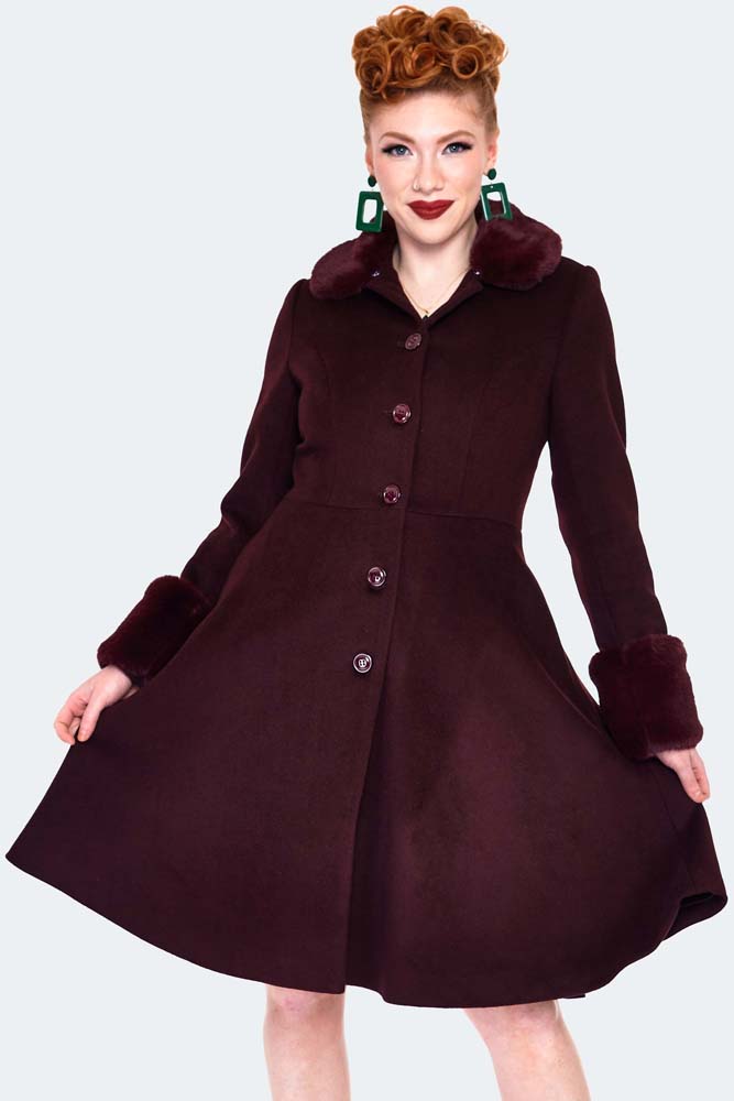 Violet Fur Trim Dress Coat by Voodoo Vixen - Dark Fashion Clothing