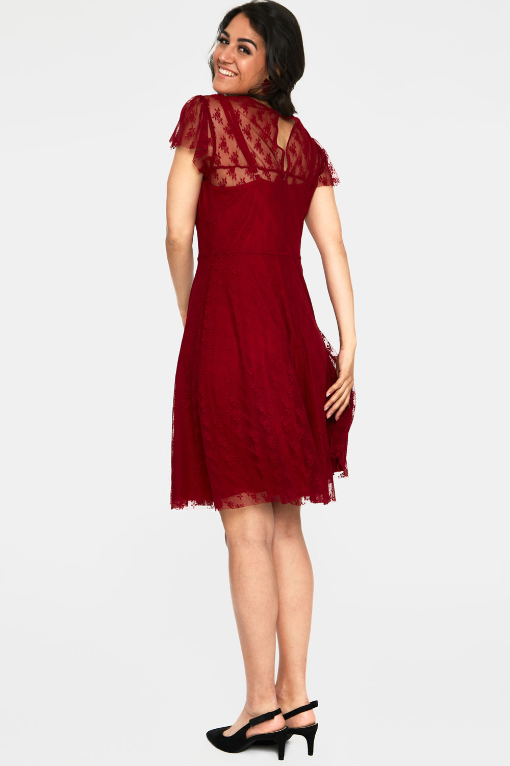 Burgandy Lace Flare Dress