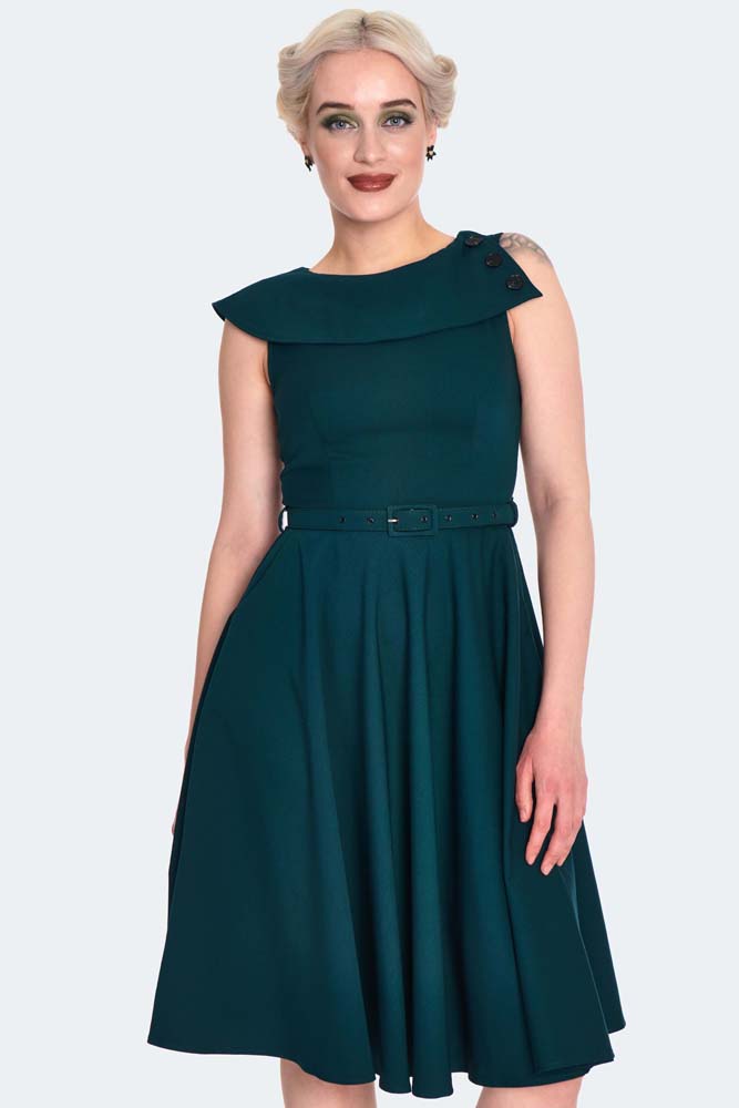 Olive Green & Rain Forest Print Fit & Flare Dress – Unique Vintage